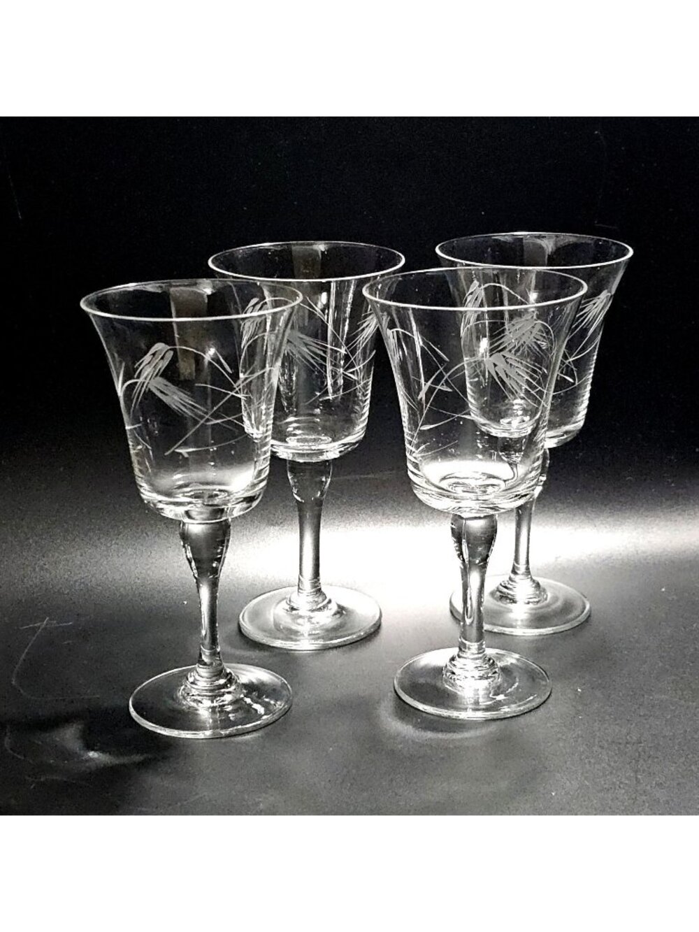 4 Sasaki Wheat Water Goblets 7" etched vintage elegant glassware